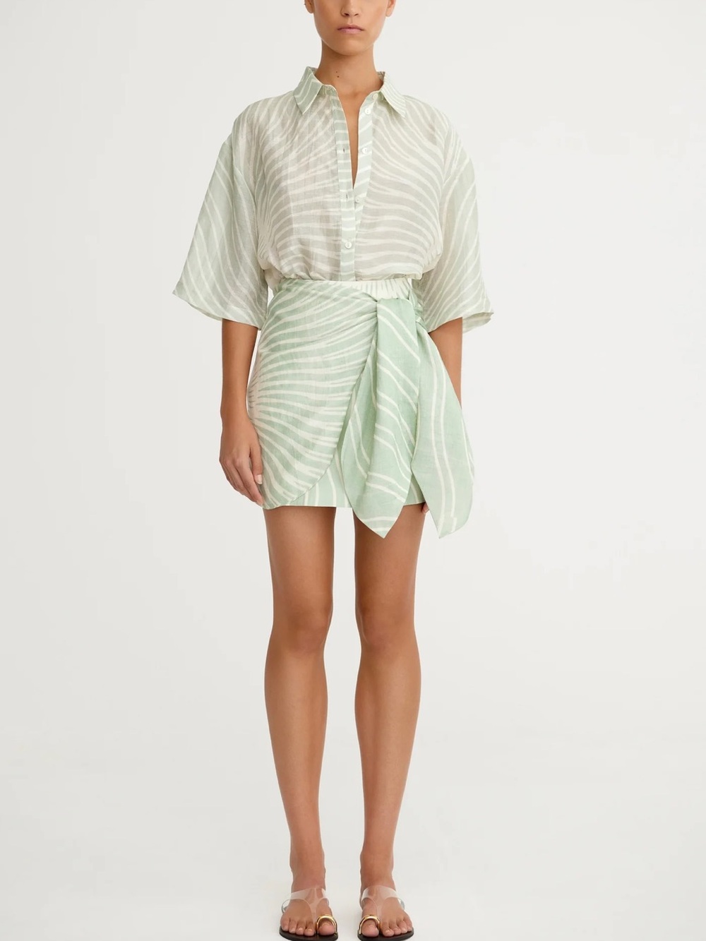 Significant Other Striped Mint Green Wrap Skirt